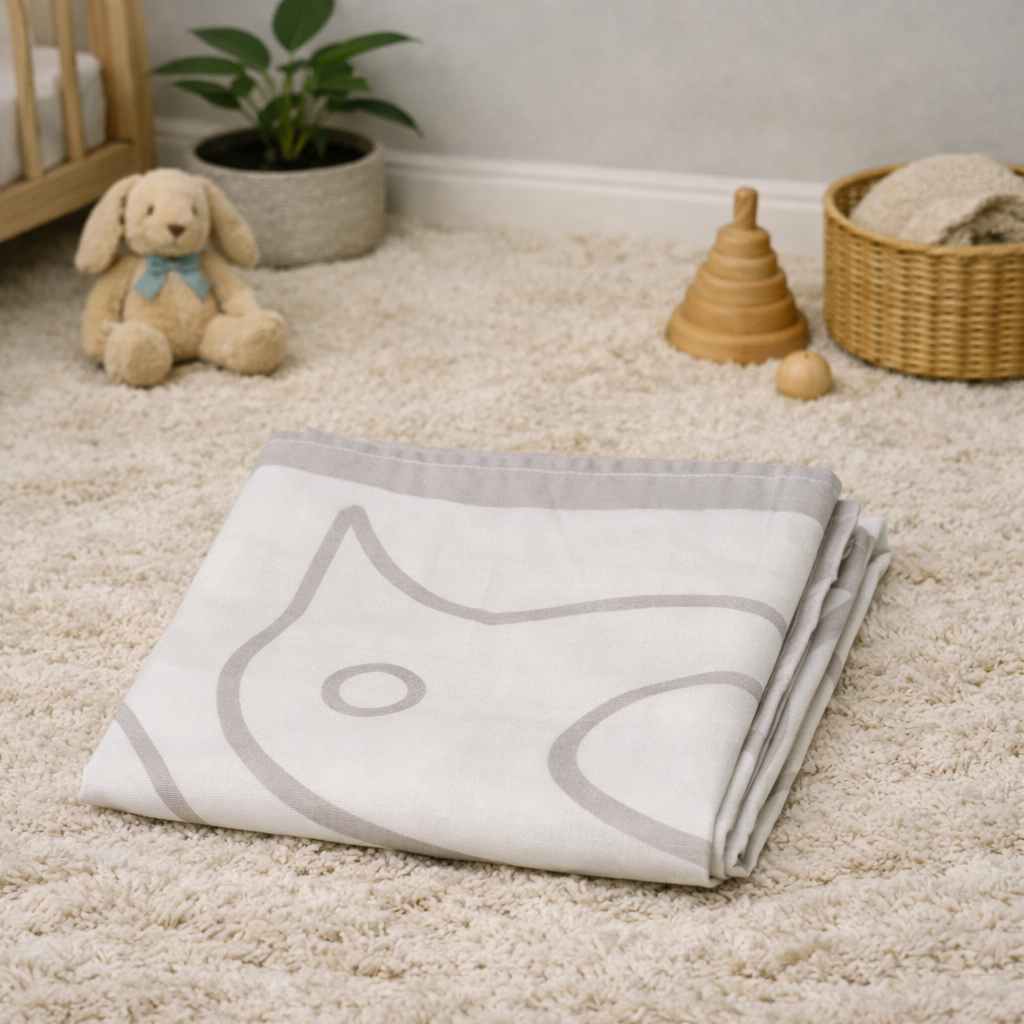 Close-up of the signature bird design on our breathable organic bamboo swaddle.