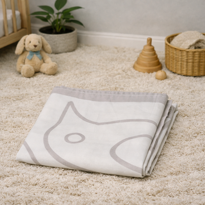 Close-up of the signature bird design on our breathable organic bamboo swaddle.