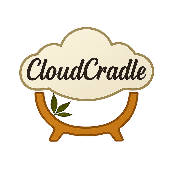 Logo of CloudCradle with a cloud and wooden stand design on a white background